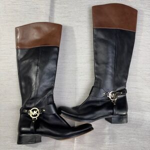 Michael Kors Two-Tone Black and Brown Heeled Boots